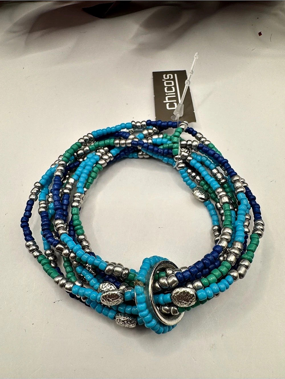Chico's Beaded Wrap Bracelet in Blue & Green NWT